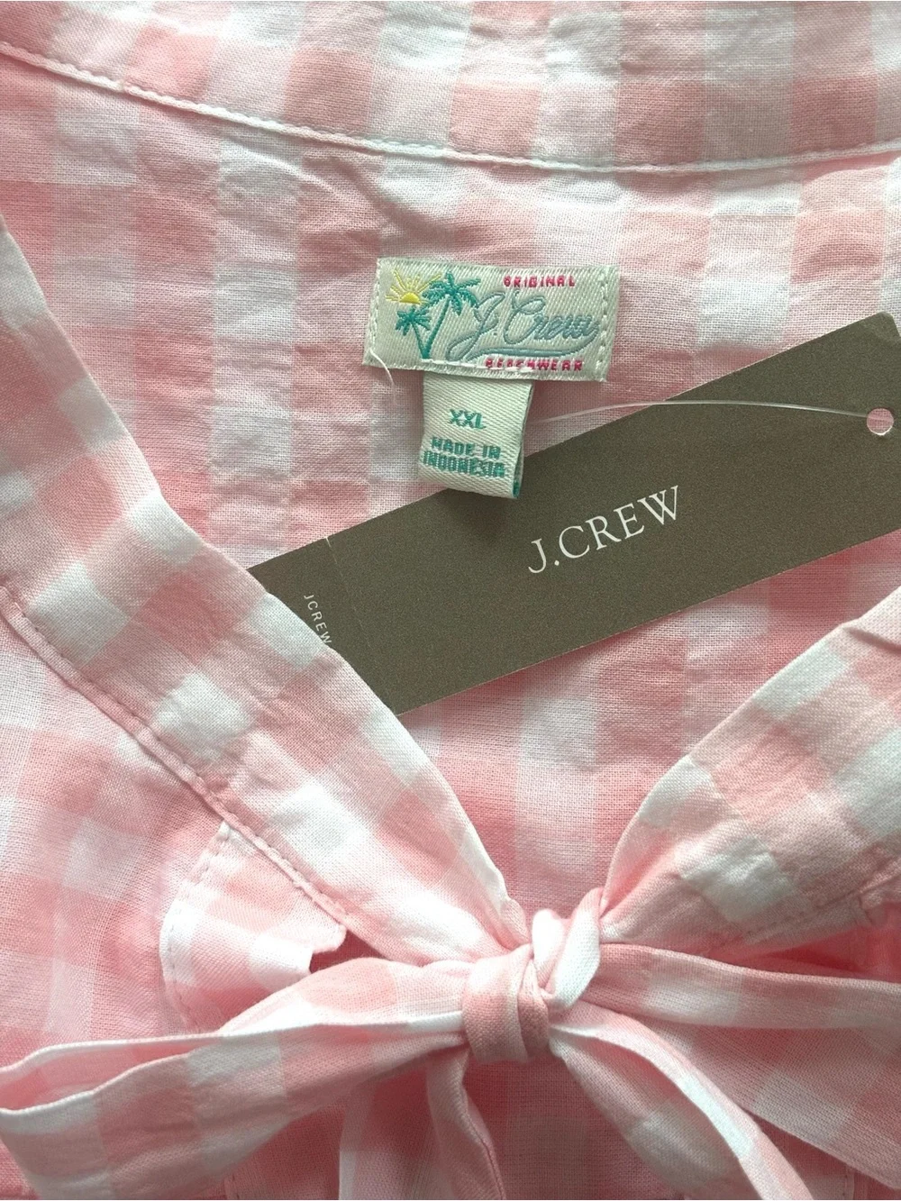 J.Crew Gingham Tie-Neck Ruffle Tiered Mini Dress NWT Pink & White XXL